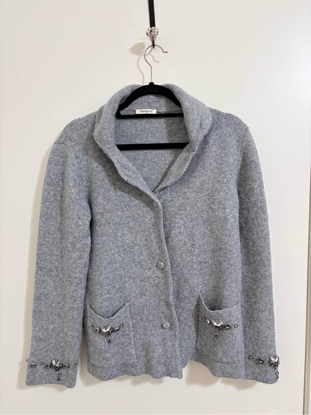 Sunday Women's Gray Embellished Wool Blend Jacket
